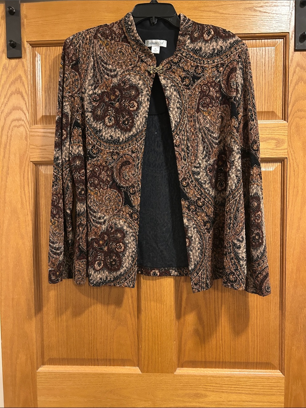 Vintage Coldwater Creek Brown Multi Paisley Open-Front Cardigan & Clasp Size XL
